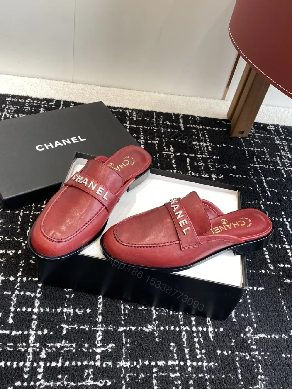 Bold Red Leather Slip-Ons with Signature Strap — view 1