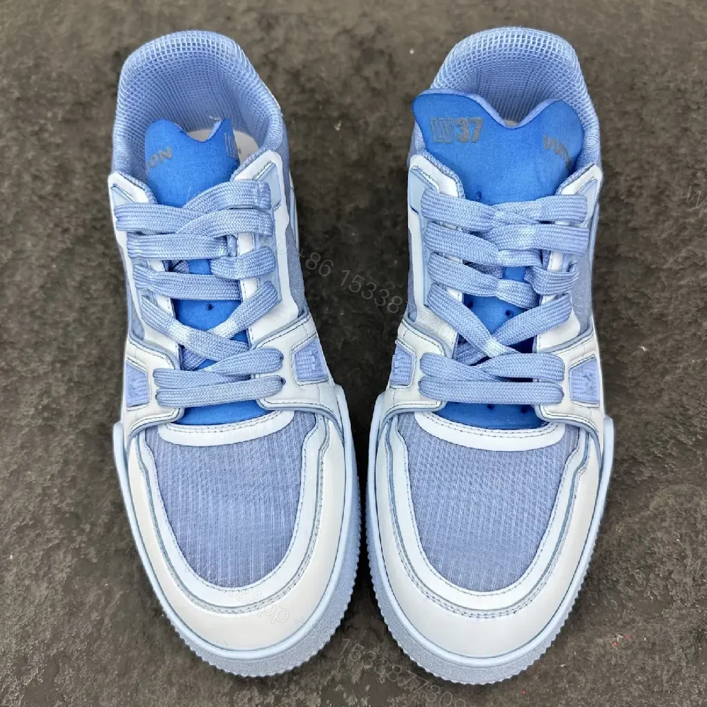 View 8 of Blue Denim-White Leather High-Top Sneakers: Luxe Comfort