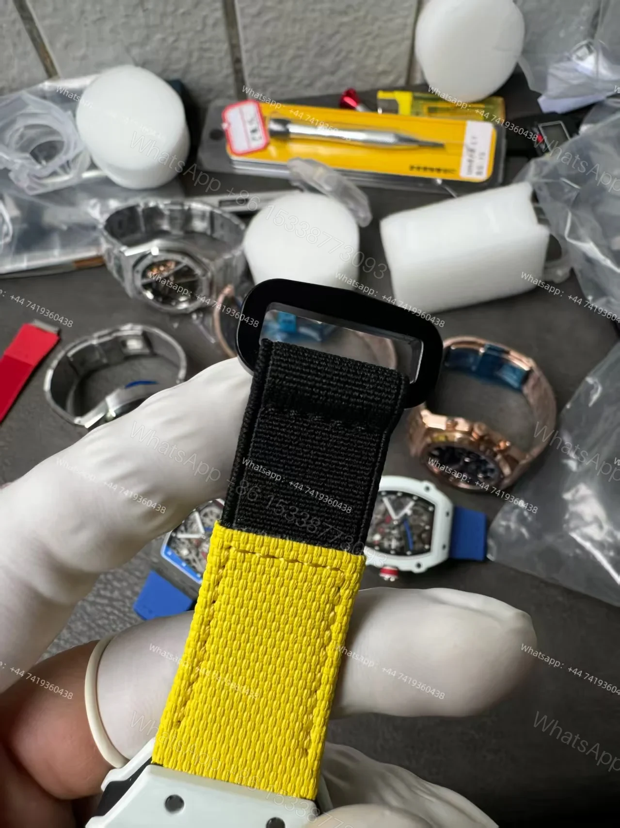 View 11 of Super Clone Richard Mille RM67-02 White Ceramic Skeleton Tourbillon 1:1 Replica Watch with Yellow Strap