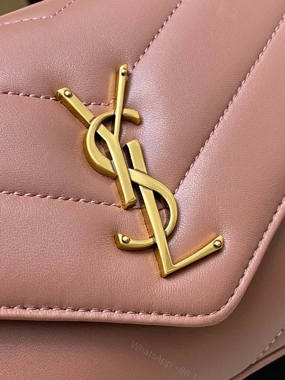 View 3 of Chic Pink Leather Flap Bag with Gold YSL Monogram, Luxury Everyday Essential