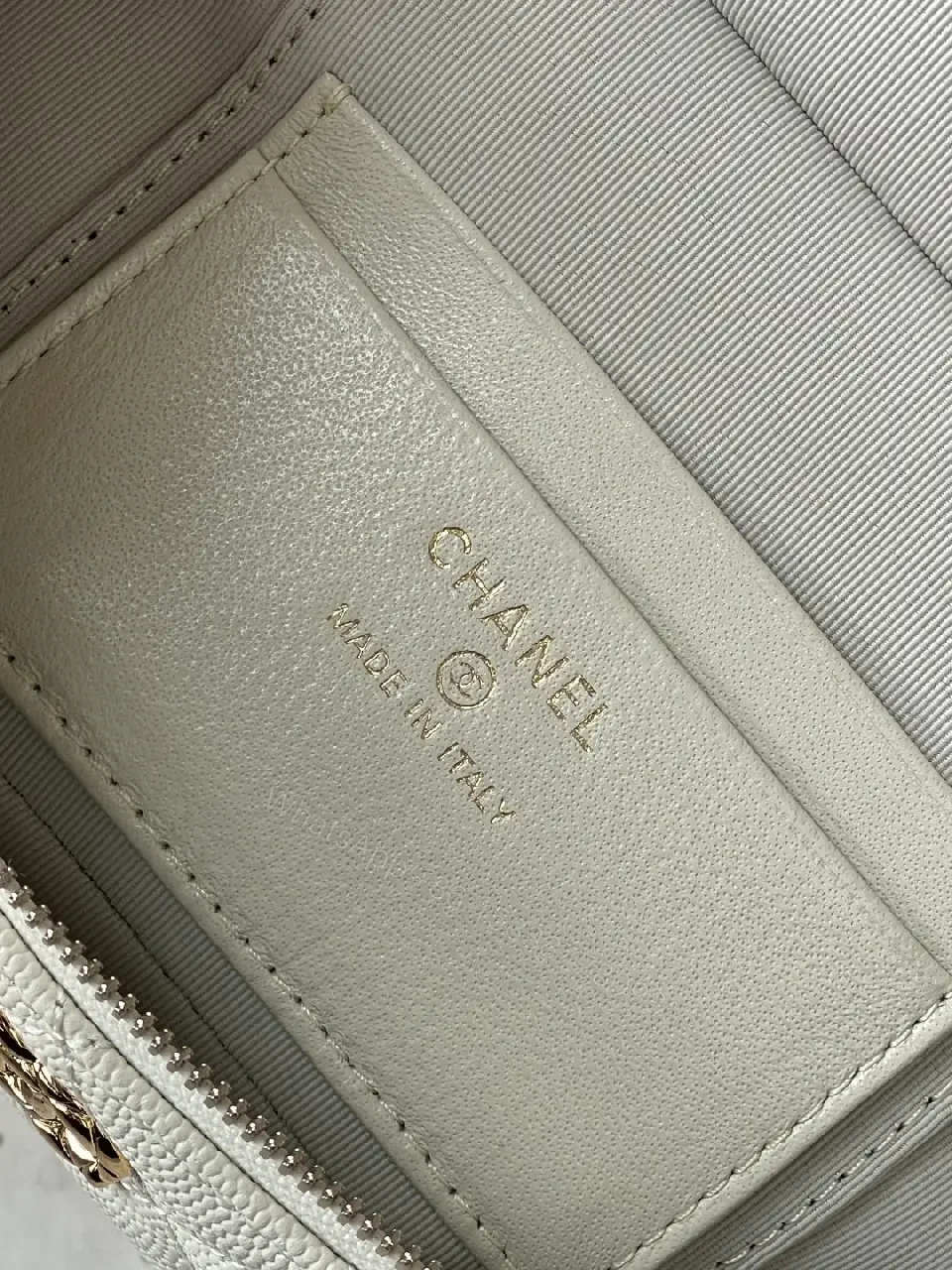 View 9 of Quilted Ivory Mini Bag in Luxe Chevron, Gold Hardware