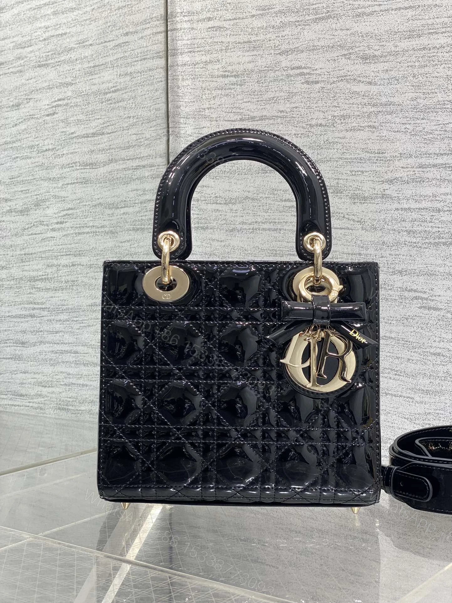 View 2 of Christian Dior Small Lady Dior bag in Black Patent
