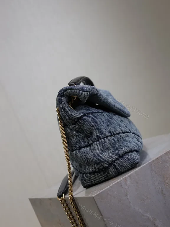 View 3 of Statement Denim Quilted Bag with Gold Hardware - Luxury Day-to-Evening Bag
