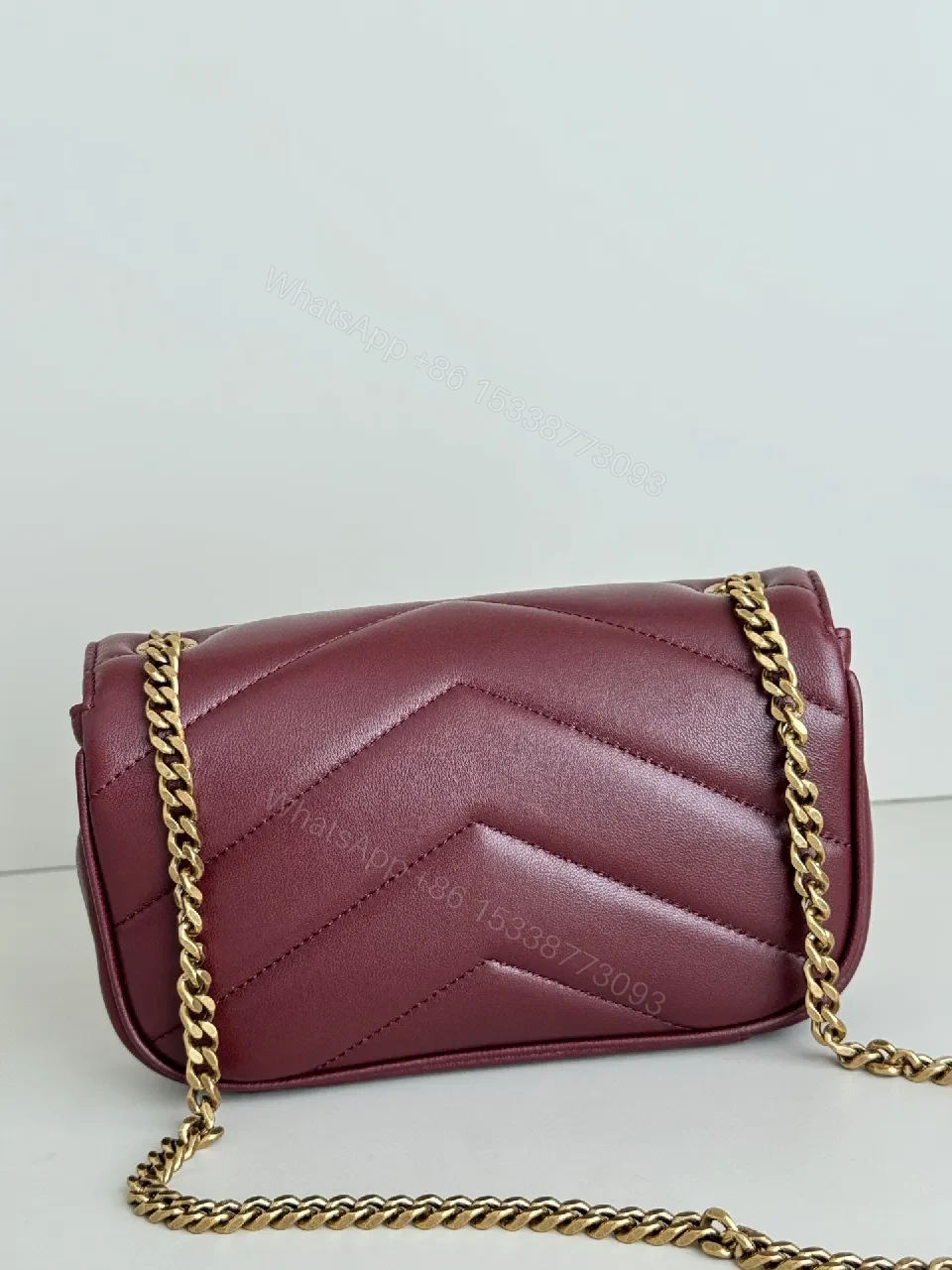 View 4 of Burgundy Quilted Crossbody: Luxe Chain Detail Bag
