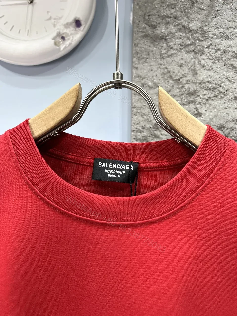 View 3 of Bold Red Jersey Tee: Subtle Logo, Casual Luxe Top