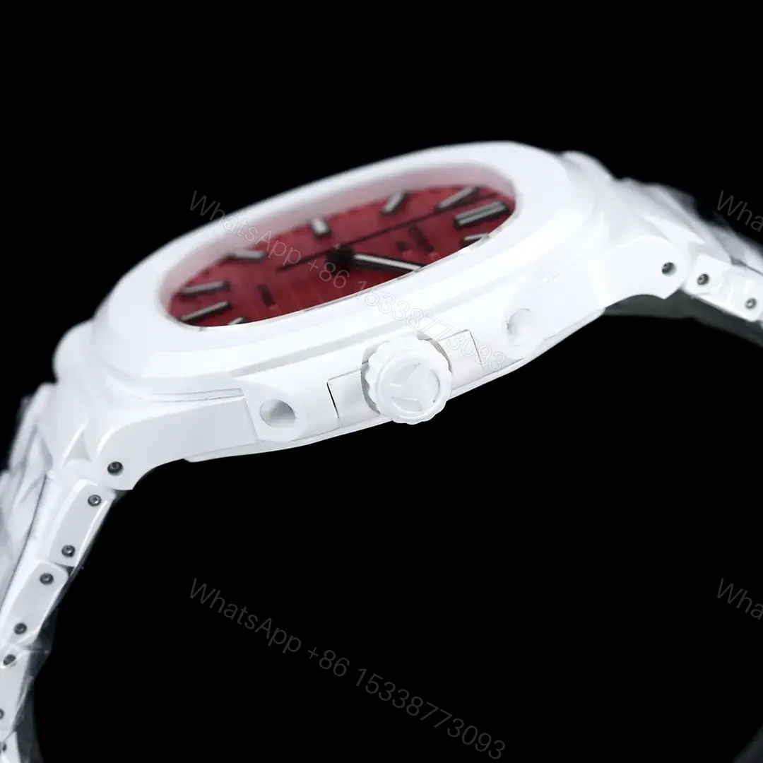 View 5 of Patek Philippe Pink Ceramic Nautilus Watch White Bracelet Ultimate 40MM PP-NAU-PNK-CER-WHT40