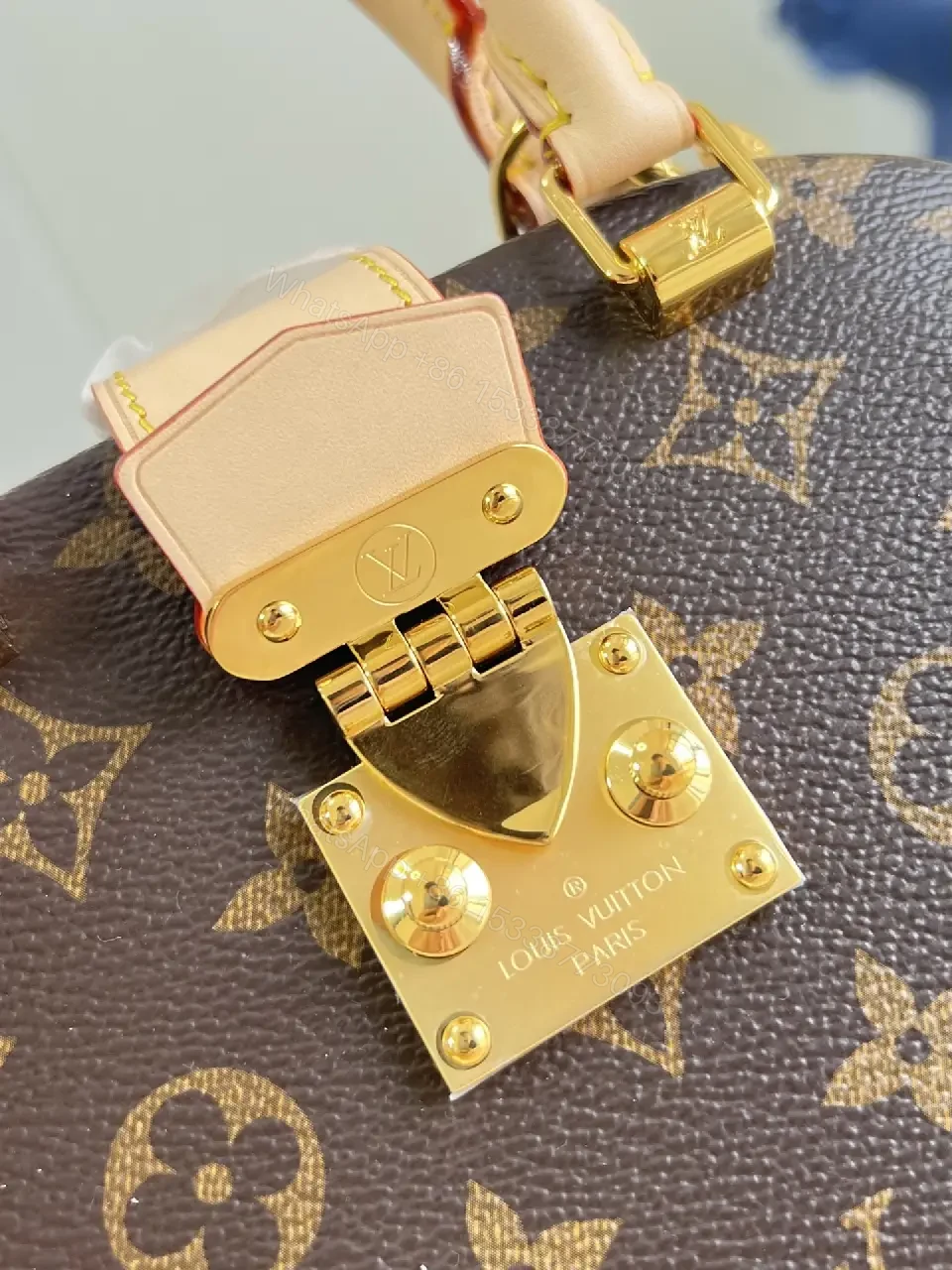 View 5 of Dark Brown Canvas Satchel: Leather Trim, Gold Hardware, LV Monogram