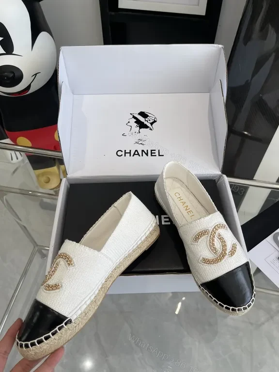 View 5 of Chanel-Influenced Textured Espadrille Loafers - Signature Logo