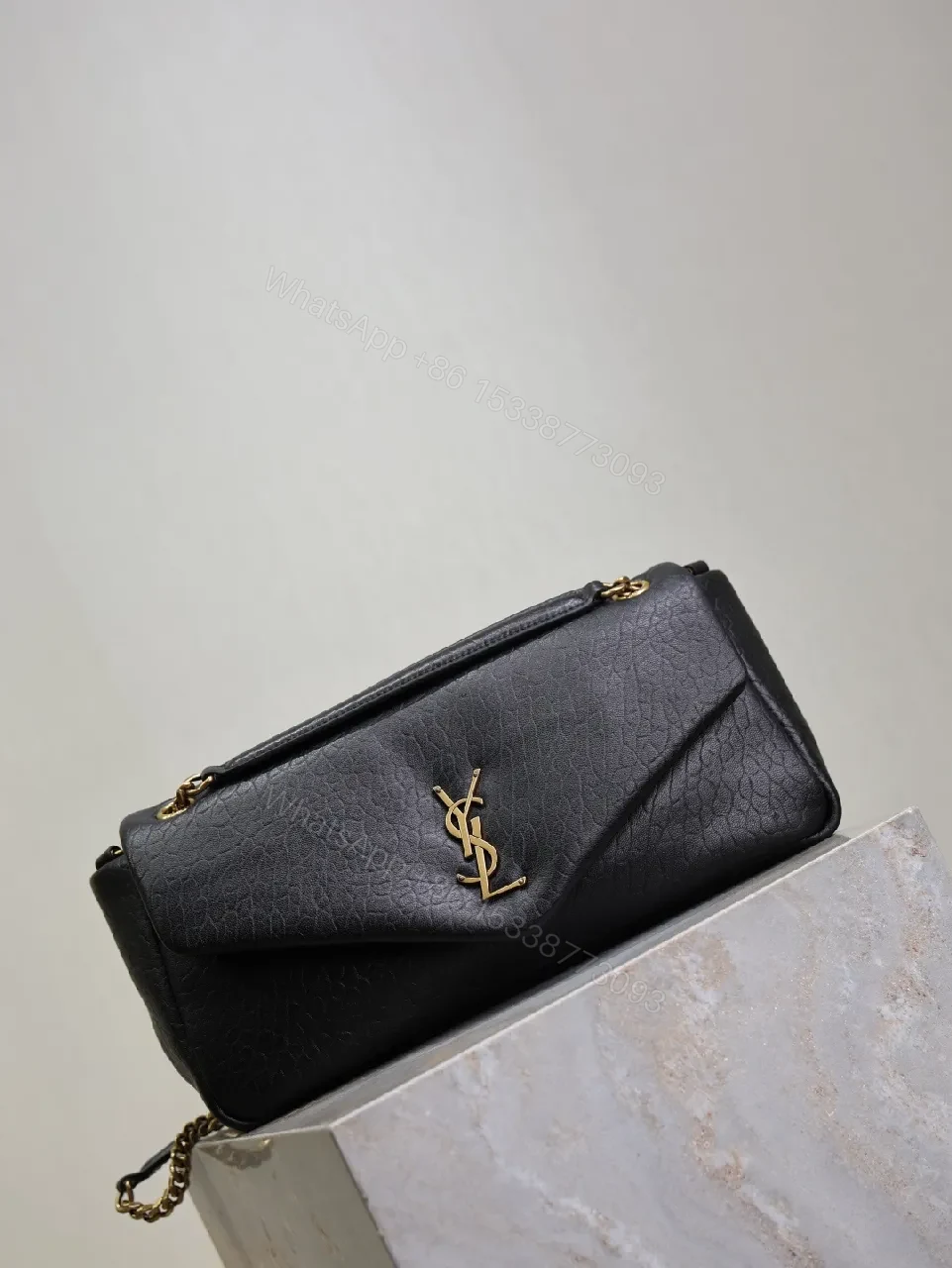 View 5 of Textured Leather Crossbody Clutch with Gold Logo hardware