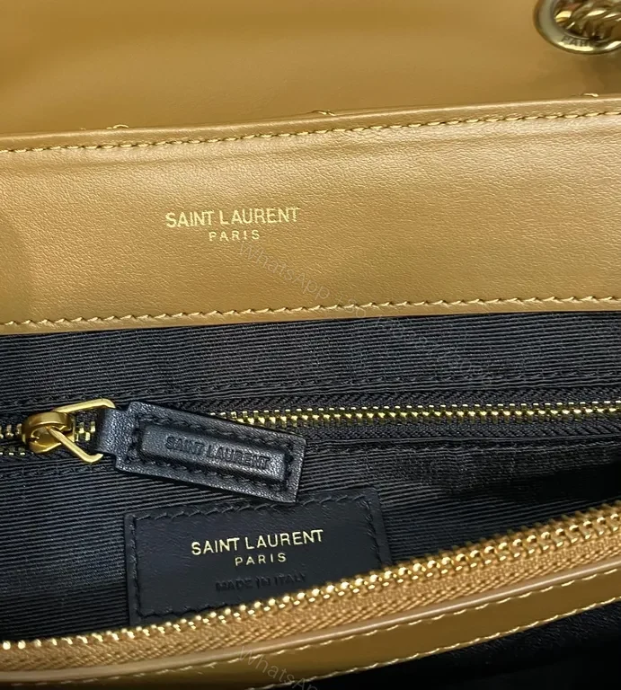View 6 of Beige-Tan Calfskin Chevron Envelope Bag with Gold YSL Hardware