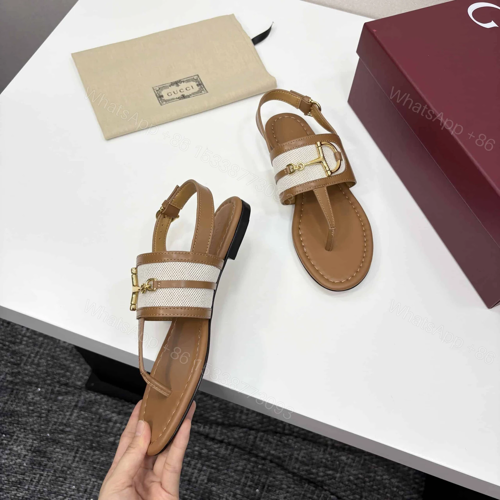 View 8 of GUCCI WOMEN’S THONG SANDAL WITH HORSEBIT LIGHT BROWN 834431 AAEZJ 2744