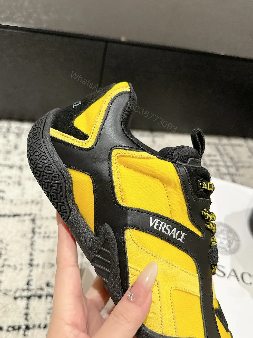 View 9 of Bold Black & Yellow Luxury High-Top Sneakers