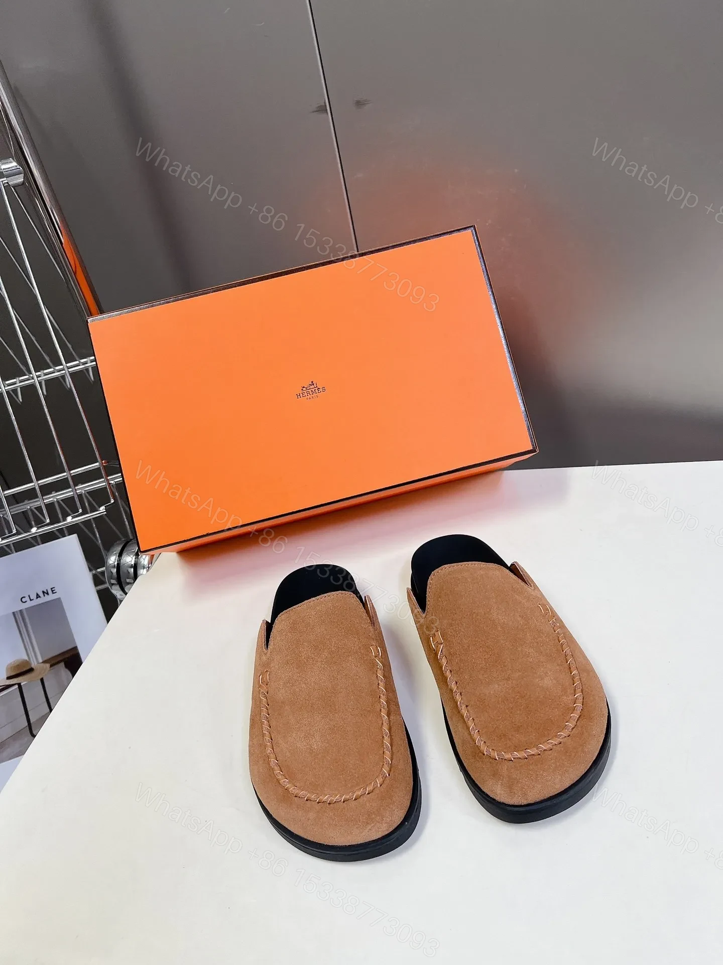 Hermes Women Tan Suede Slippers — view 1