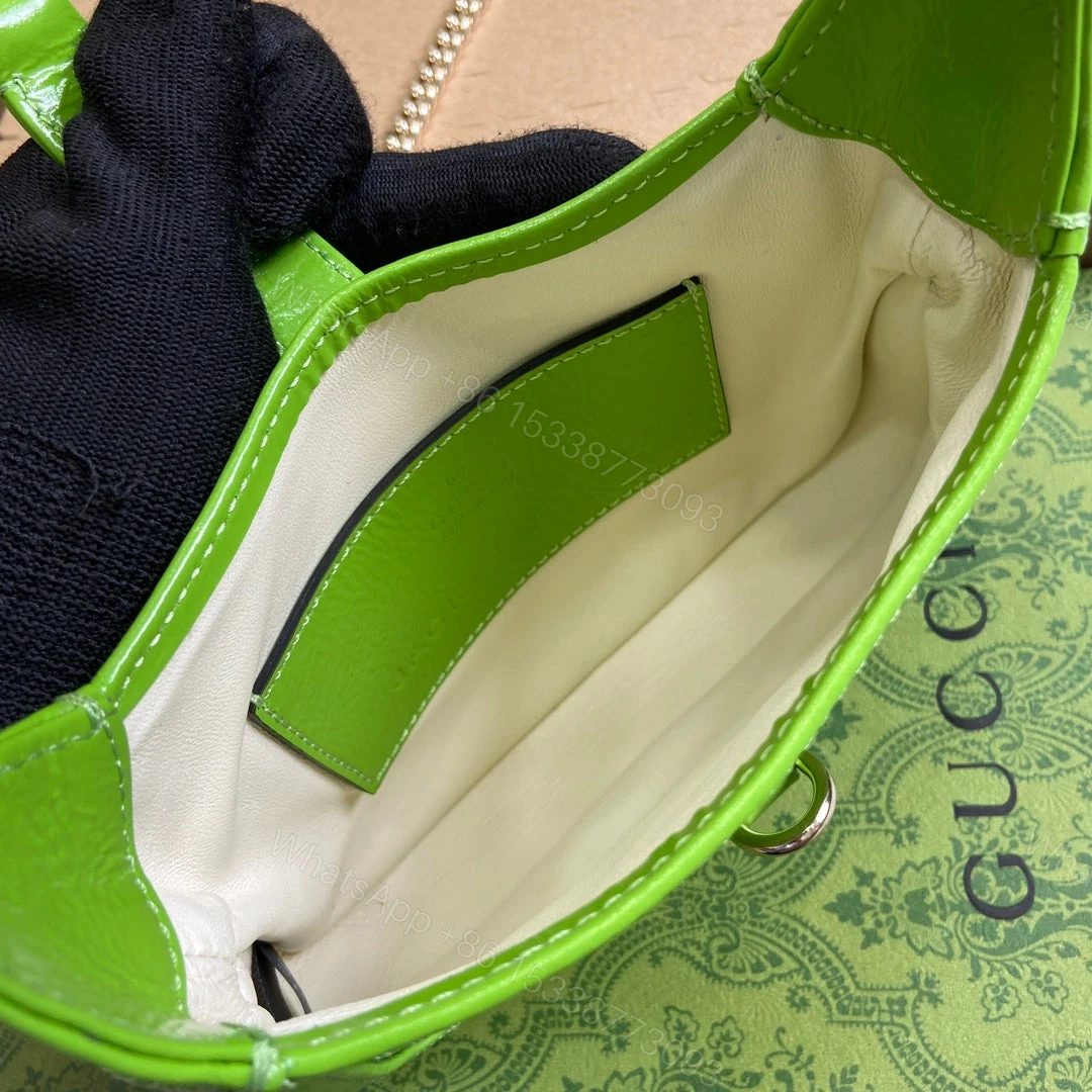 View 7 of JACKIE NOTTE MINI BAG 19 IN LIME GREEN CRACKED LACQUER CALFSKIN GOLD HARDWARE