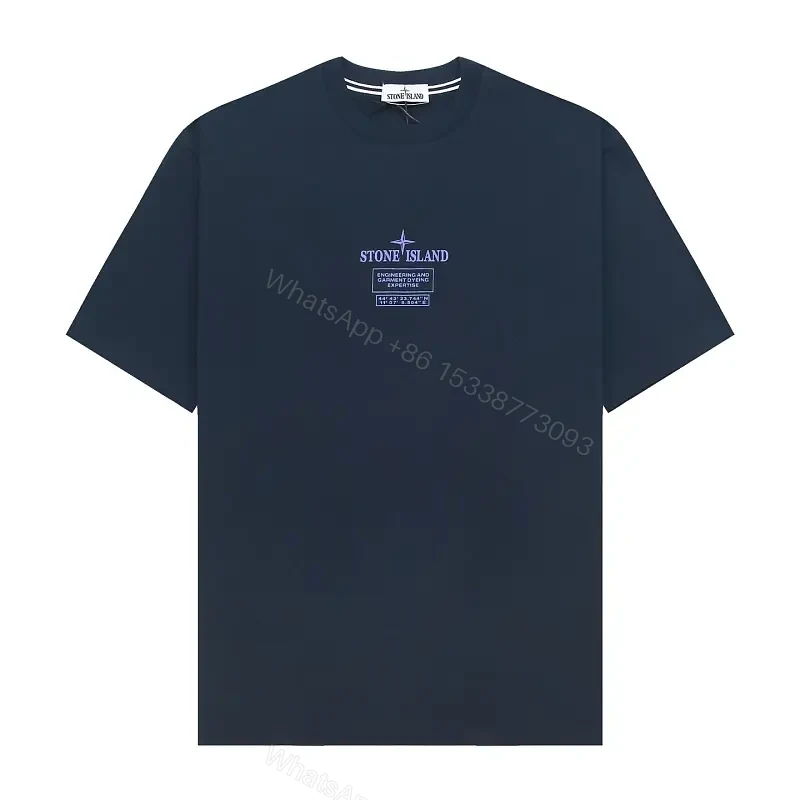 Navy Cotton Relaxed Tee with Subtle Graphic Detail — view 1