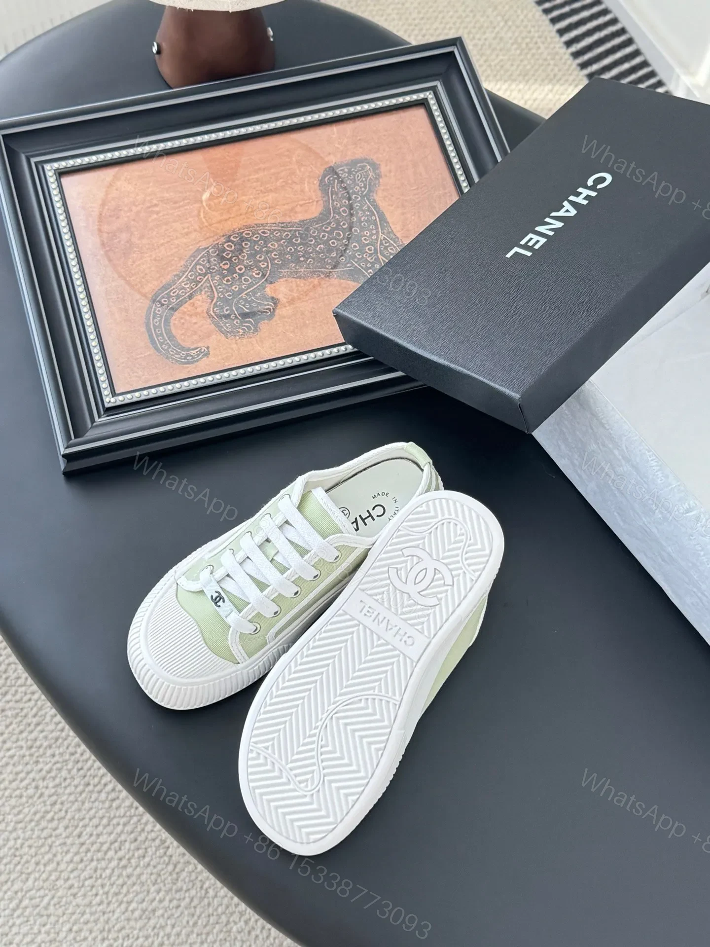View 5 of Chanel Women Light Green Canvas Sneakers