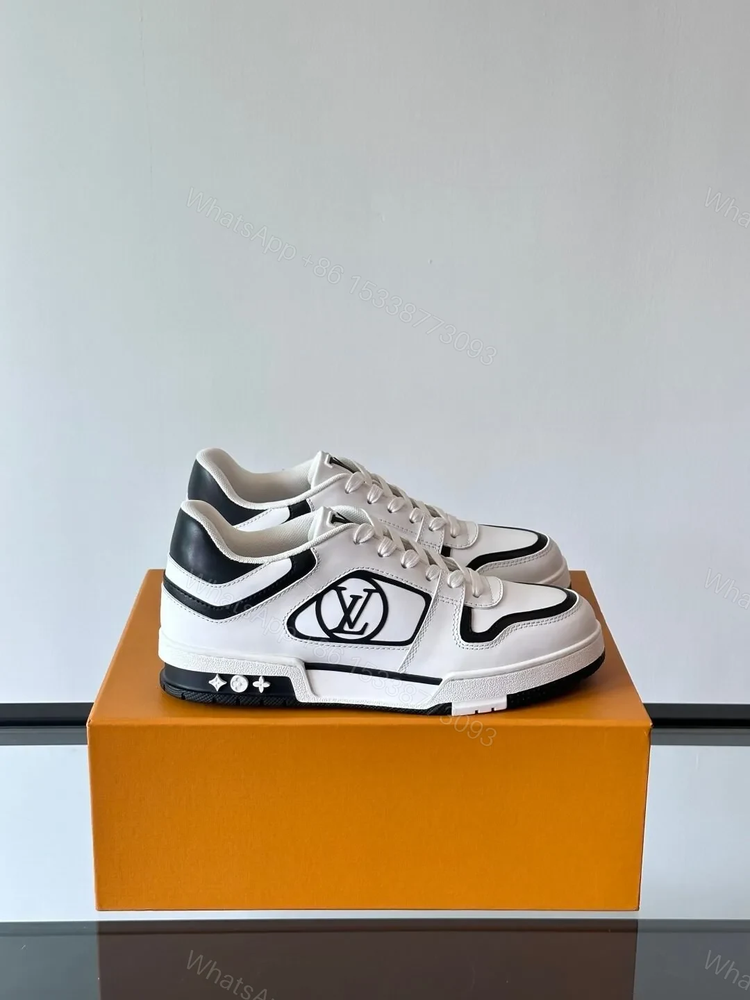 LV Men White Black Leather Sneakers — view 1