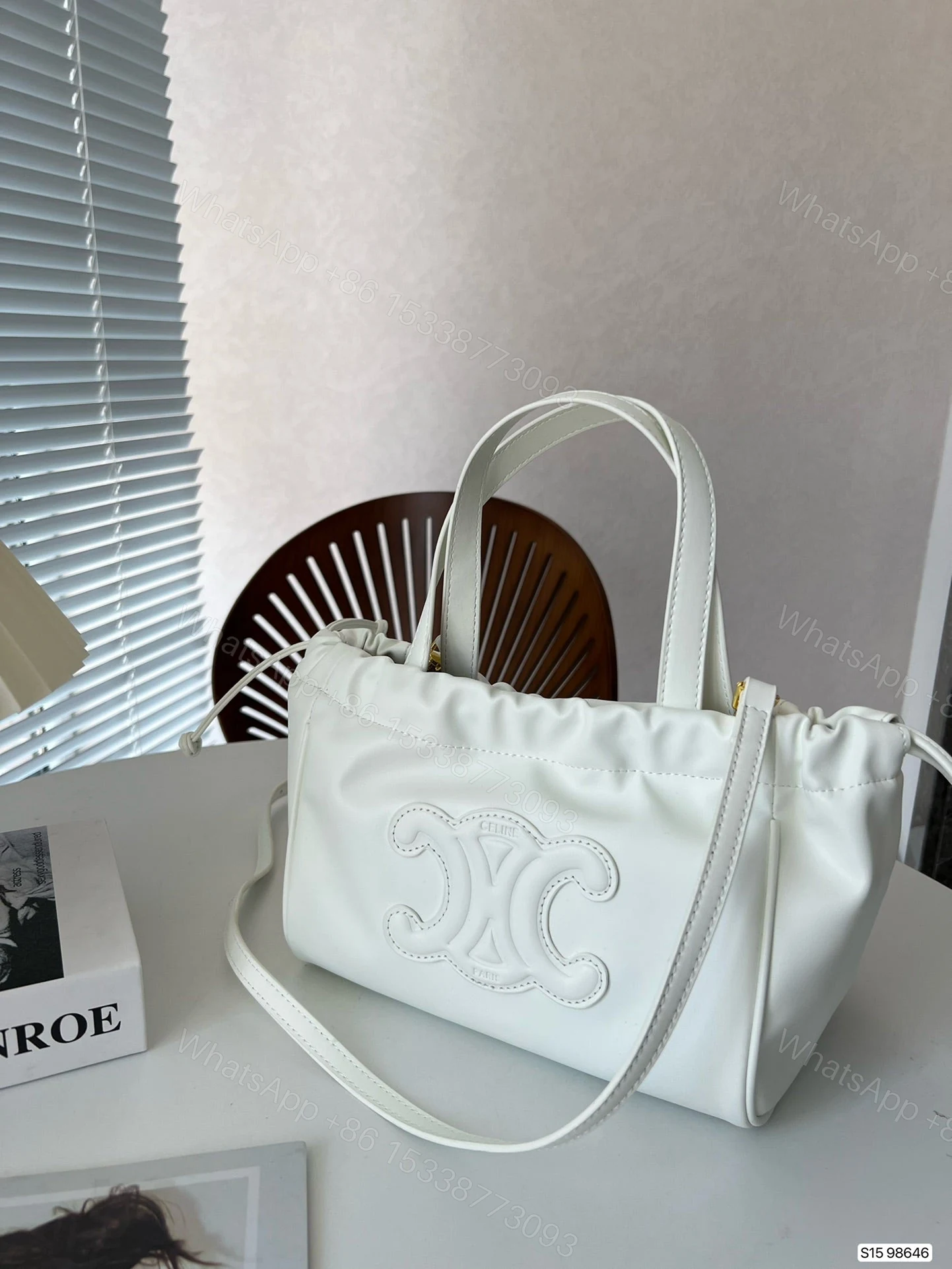 View 2 of CELINE SMALL CABAS DRAWSTRING CUIR TRIOMPHE IN SMOOTH CALFSKIN WHITE 24CM