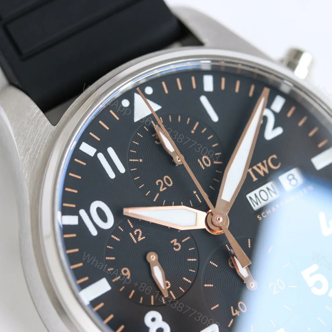 View 4 of IWC Pilot Chronograph Blue Replica 41MM Premium Black Rubber Strap Edition IW388117