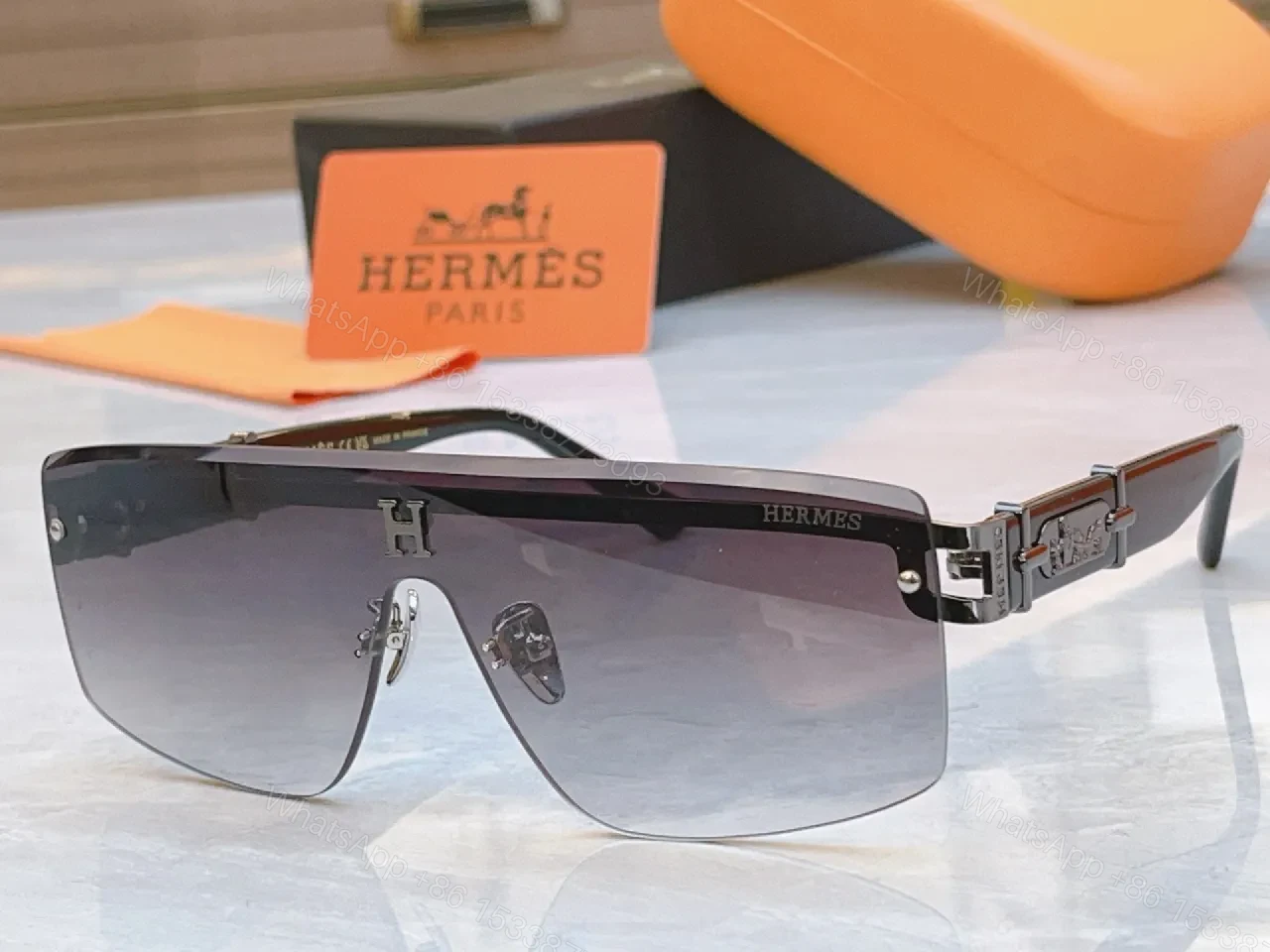 View 5 of Bold Hermes Shield Sunglasses: Blue Gradient Lens Shield