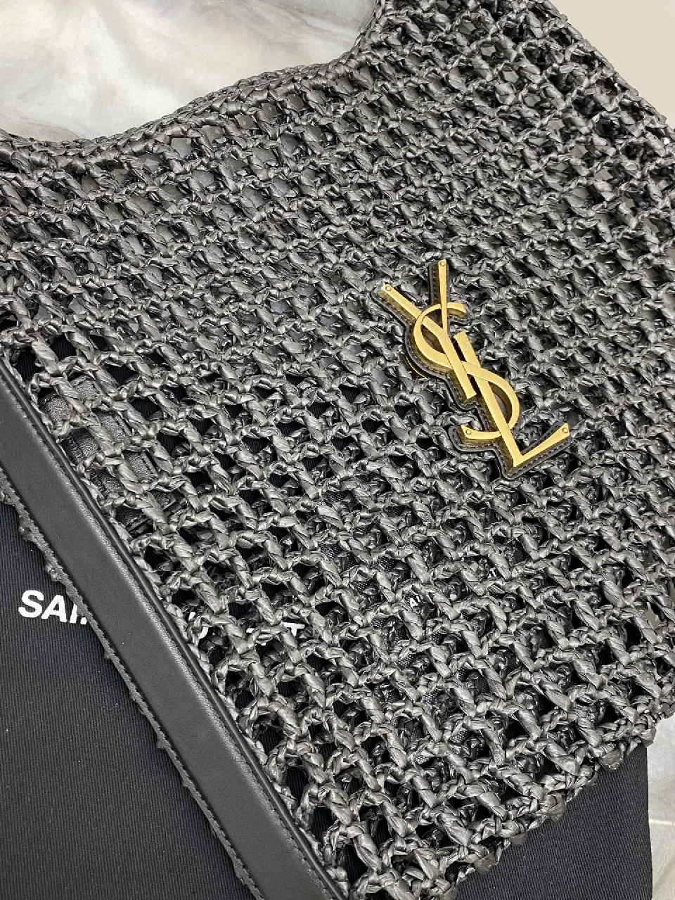 View 7 of Open-Weave Tote: Textured Luxury with Gold Charm, Tote Bag