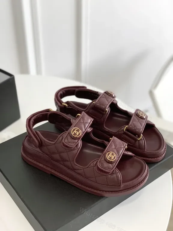 View 3 of Maroon Leather Sandals â€” Quilted Strap, Luxe Everydayâœ ̈