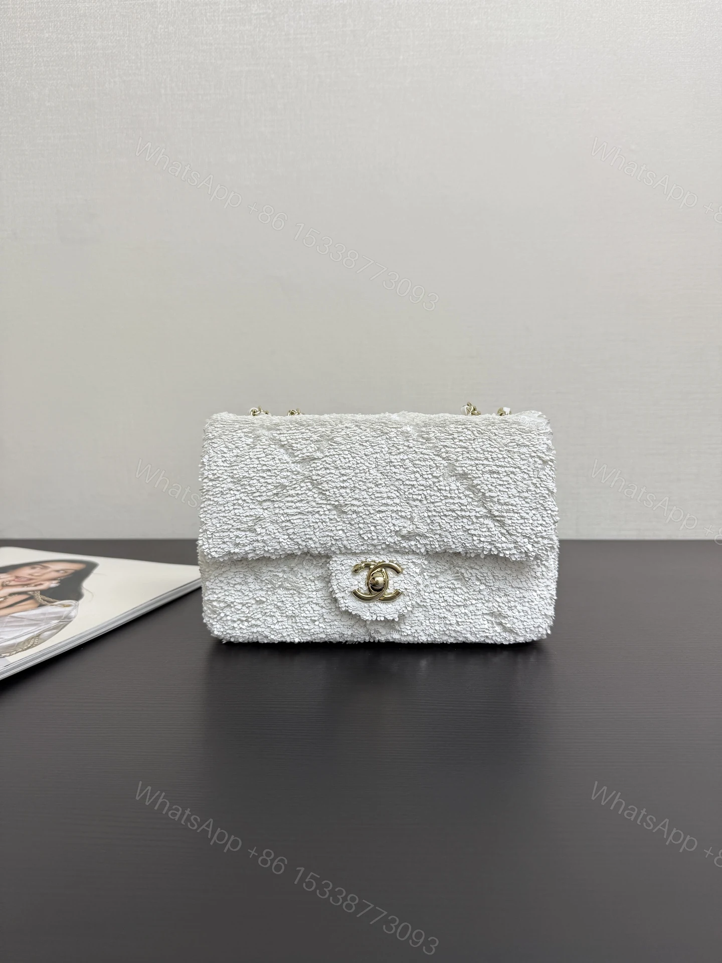 CHANEL高仿白色毛呢菱格鏈條包 女士優雅小香風精品包 冬季氣質款 — view 1