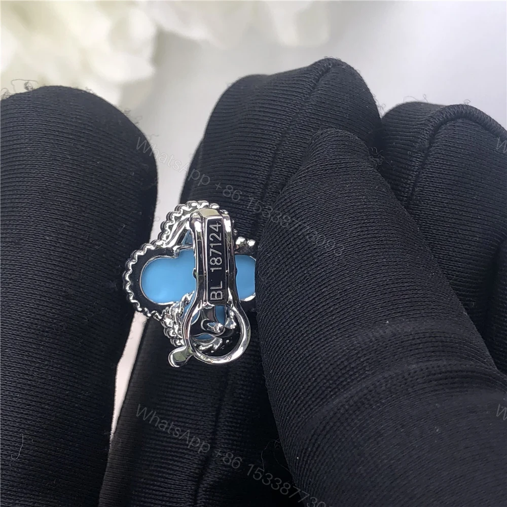 View 6 of Van Cleef & Arpels 18K White Gold Vintage Alhambra Earrings Turquoise
