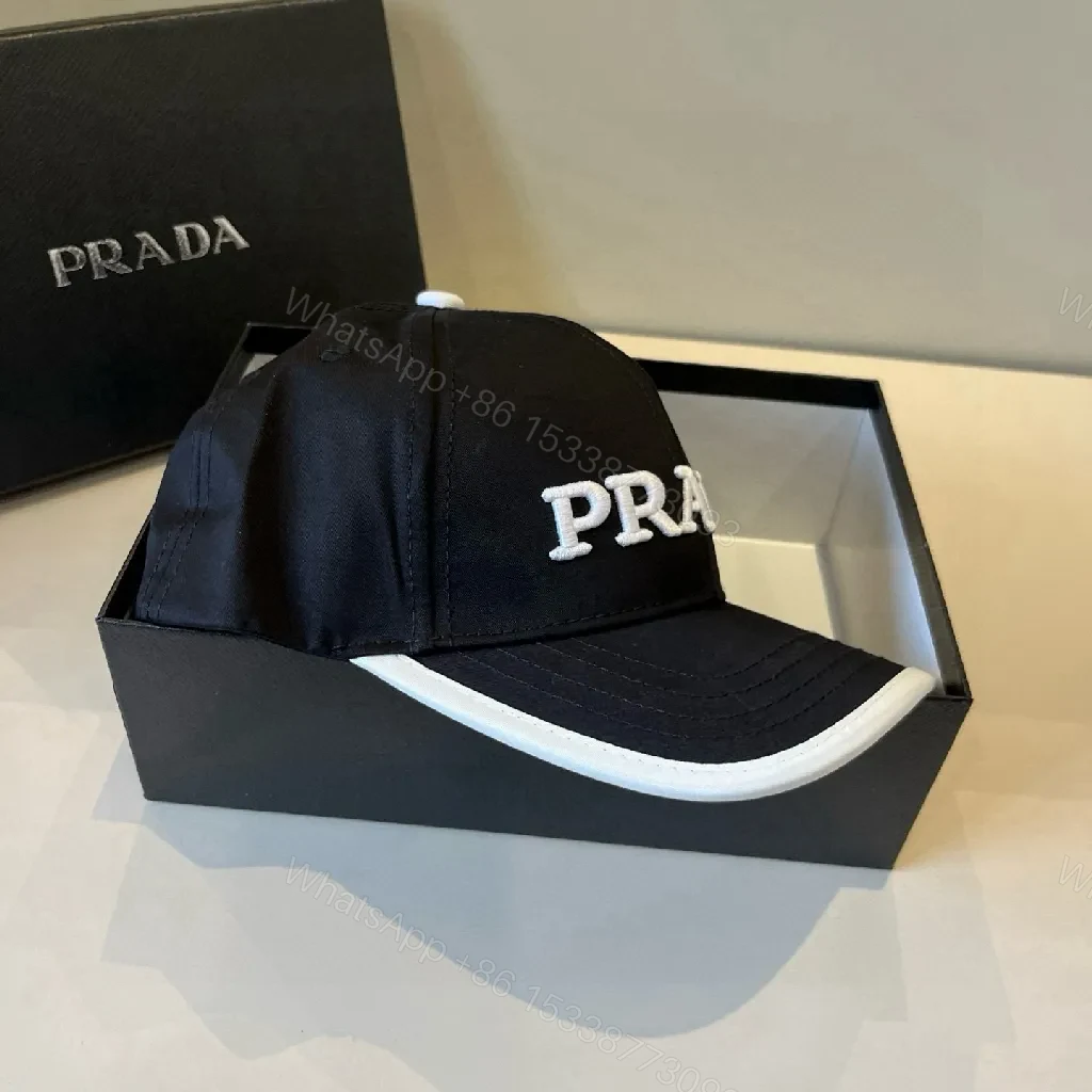 View 8 of Bold Monochrome Cap with White Accent Cap, Prada-Style Logo