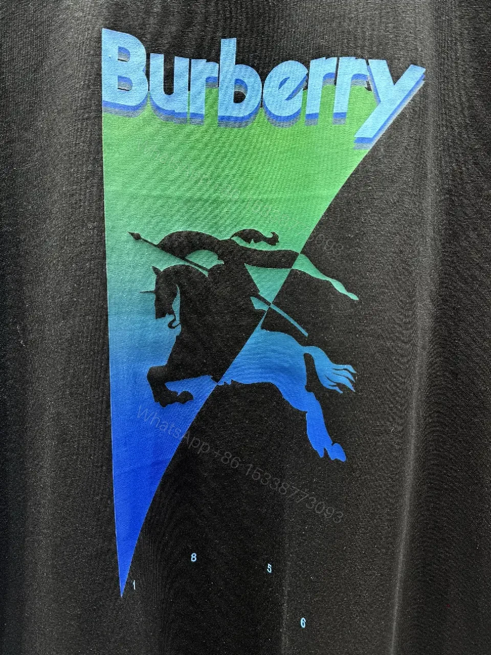 View 3 of Black T-shirt Graphic Tee with Gradient Horse Burberry Logo