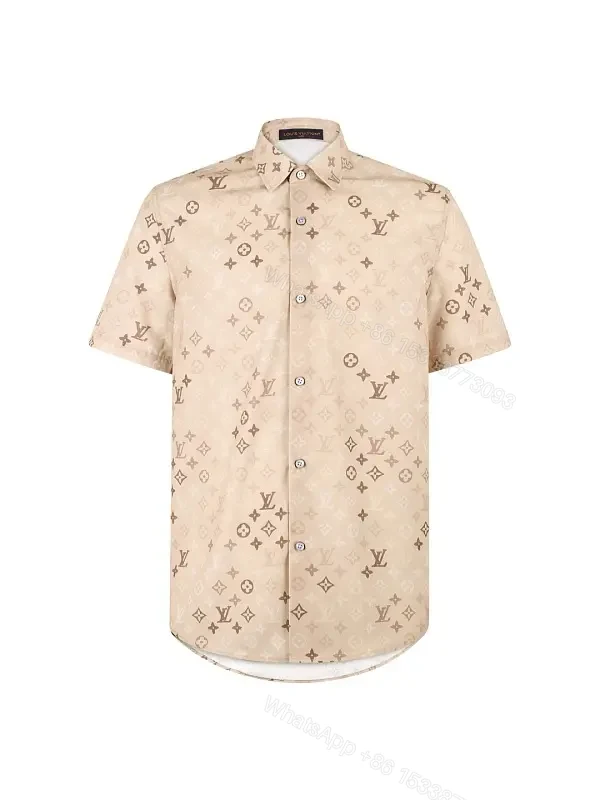 Light Beige LV Monogram Floral Short-Sleeve Button-Up Shirt — view 1