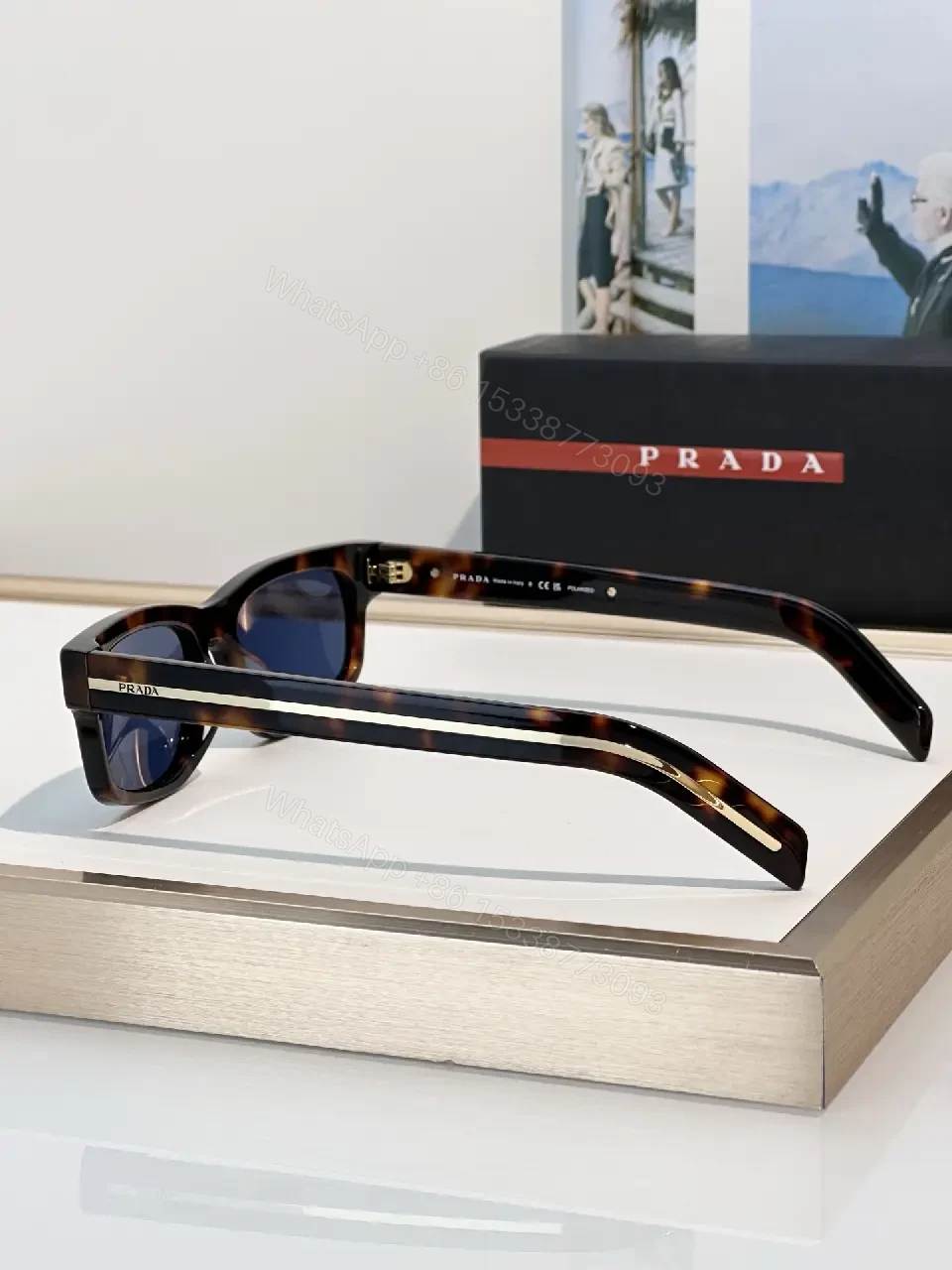 View 9 of Tortoiseshell Rectangle Wrap Sunglasses, Cat-Eye Inspired, PRADA PRZ