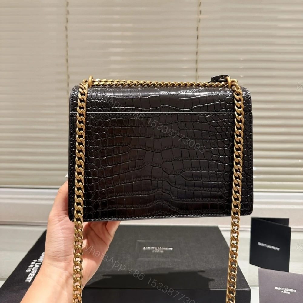 View 5 of Saint Laurent Sunset Medium Chain Bag In Crocodile-Embossed Black 22Cm 442906DND0J1000