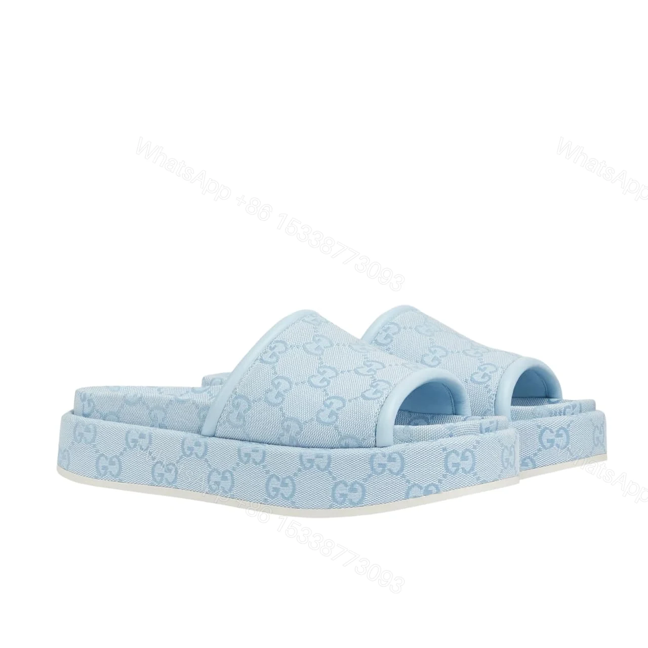 GUCCI WOMEN’S GG PLATFORM SANDAL LIGHT BLUE 816797 FAD9D 4952 — view 1