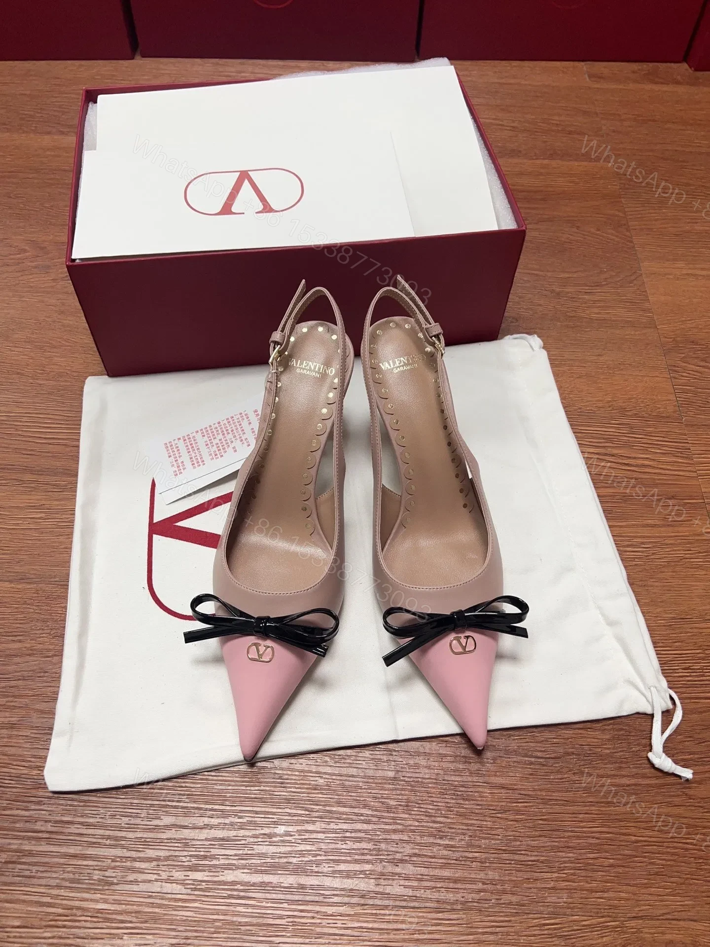 Valentino Women Pink Leather Pointed Toe Pumps — view 1