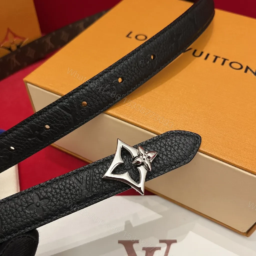 View 3 of Chic Textured Leather Belt — Monogram Accent, Slim Style, Versatile Accessory