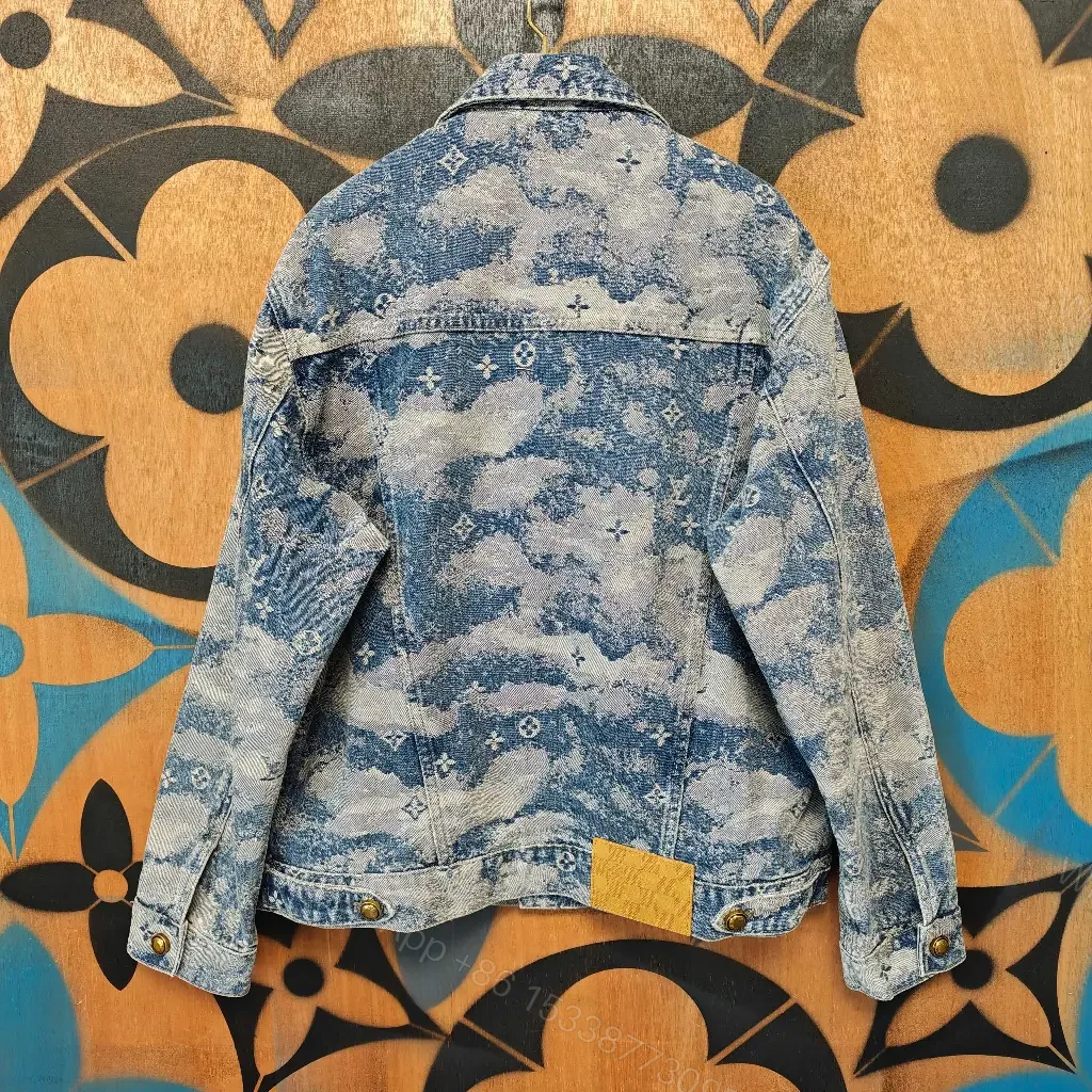 View 9 of Washed Denim Jacket with Luxe Monogram Pattern