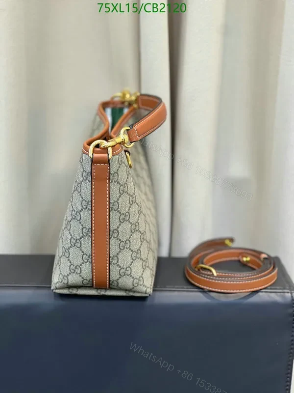 View 3 of Beige Gucci GG Emblem Dupe Mini Bucket Bag Leather Trim QCY519