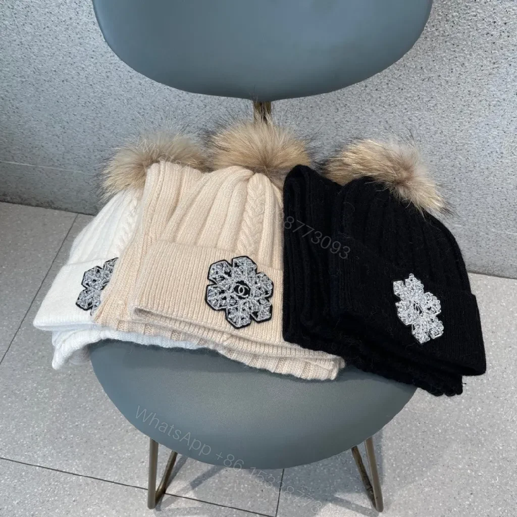 View 4 of Black Knit Set: Embellished Snowflake Beanie + Scarf Duo