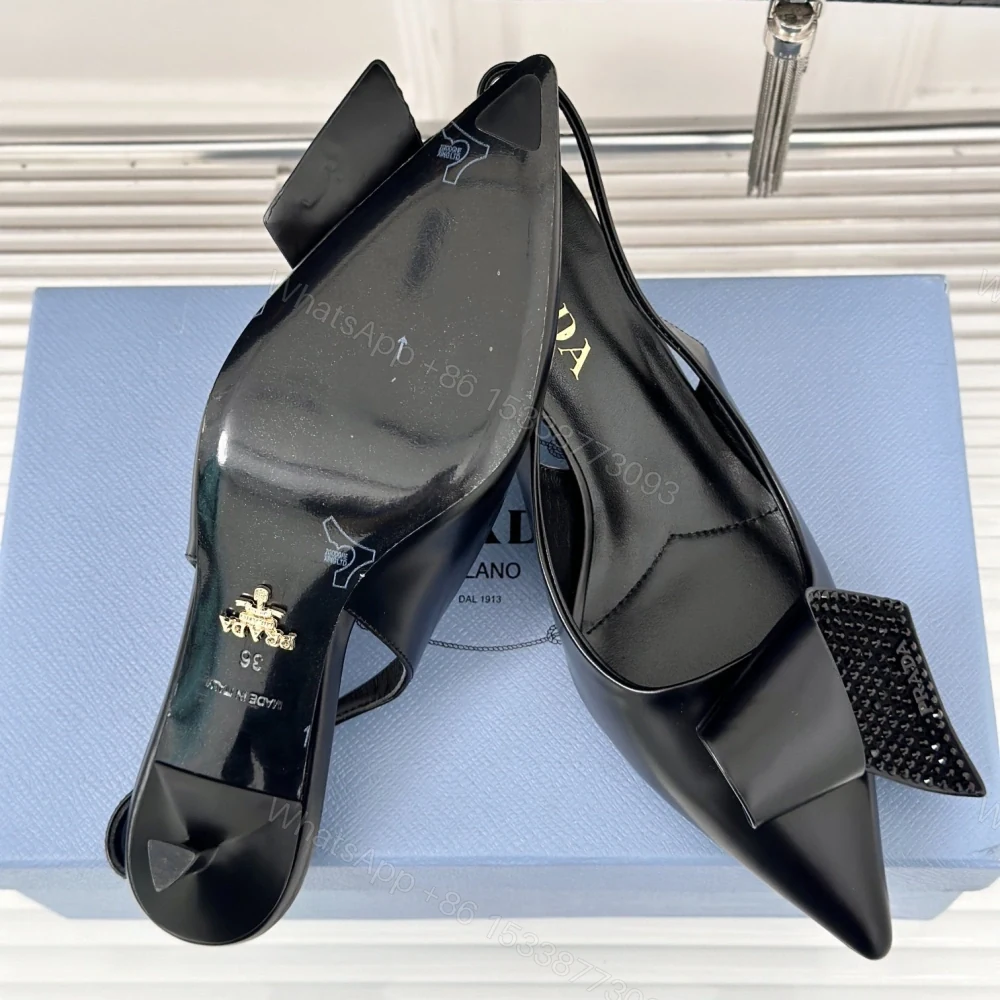 View 9 of 高仿Prada*1I345M水鑽蝴蝶結高踭鞋小牛皮黑色5.5CM免檢版