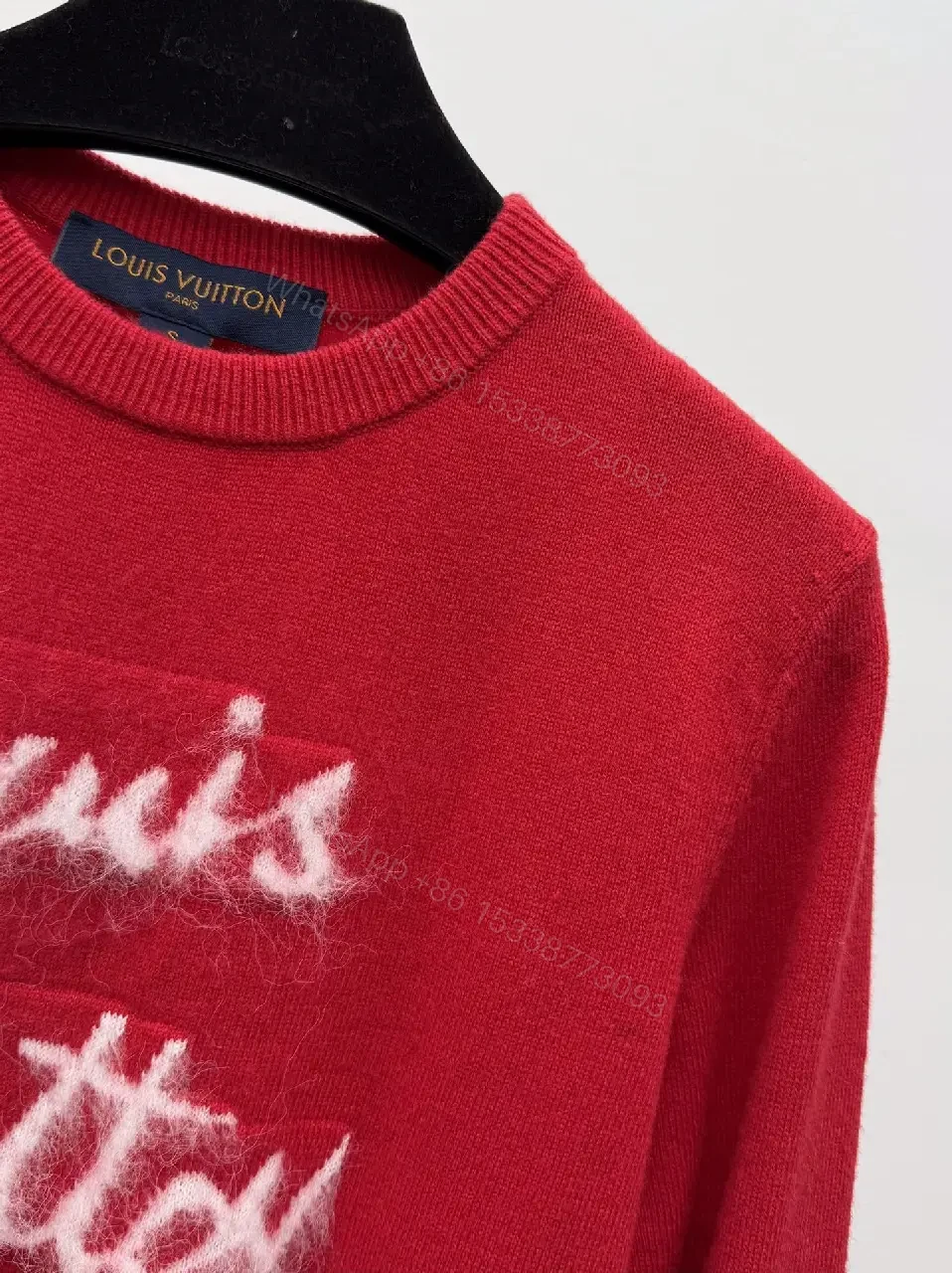 View 4 of Vibrant Red Knit Sweatshirt with Fluffy Logo Luxury Style