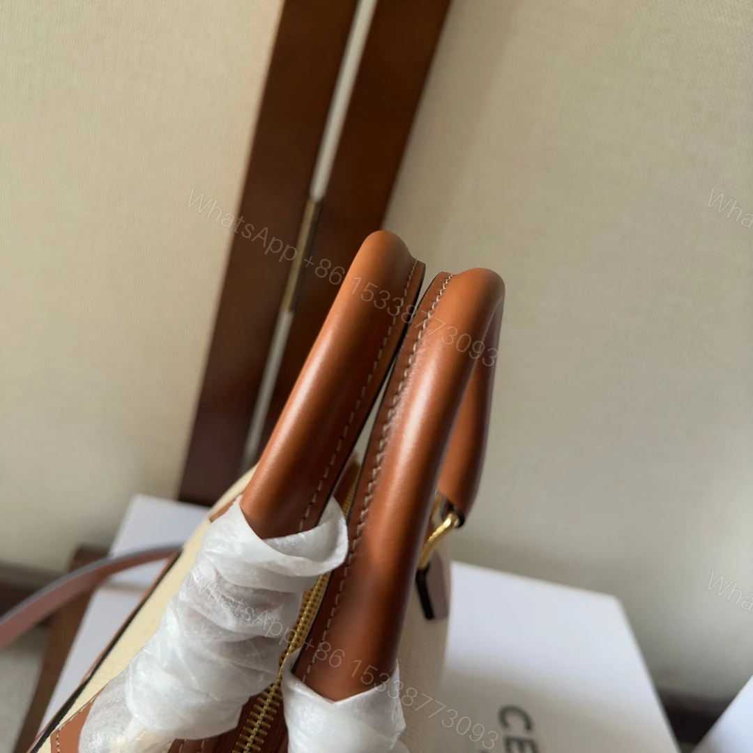 View 8 of CELINE SMALL BOSTON CUIR TRIOMPHE IN TEXTILE AND CALFSKIN TAN