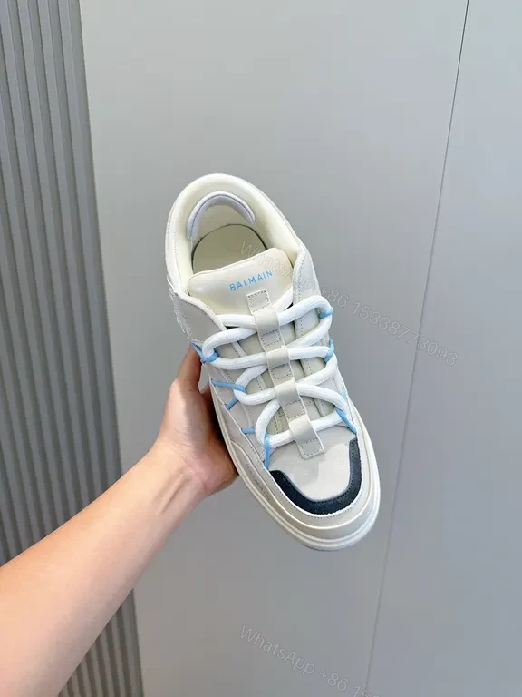 View 4 of White Balmain x Runner: Sculpted Paneling Sneakers