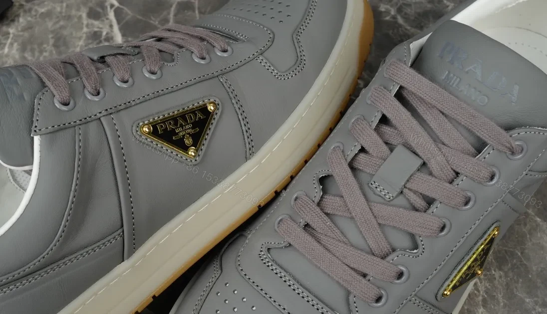 View 2 of Grey Leather Low-Top Sneakers | Subtle Texture, All-Day Comfort