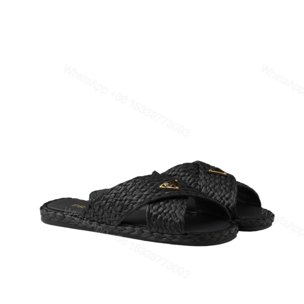 PRADA RAFFIA CRISSCROSS SLIDES BLACK 1XX750 027 F0002 F 020 — view 1
