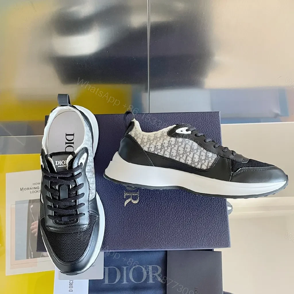 View 8 of Black Leather-Chic Low-Top Sneakers with Cushioned Sole