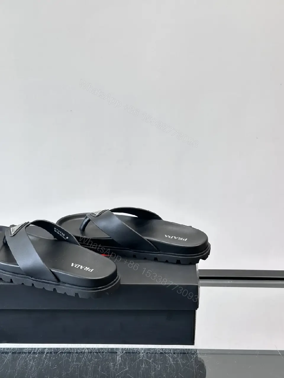 View 8 of Black Leather Prada Flip-Flops Chunky Sole Slide