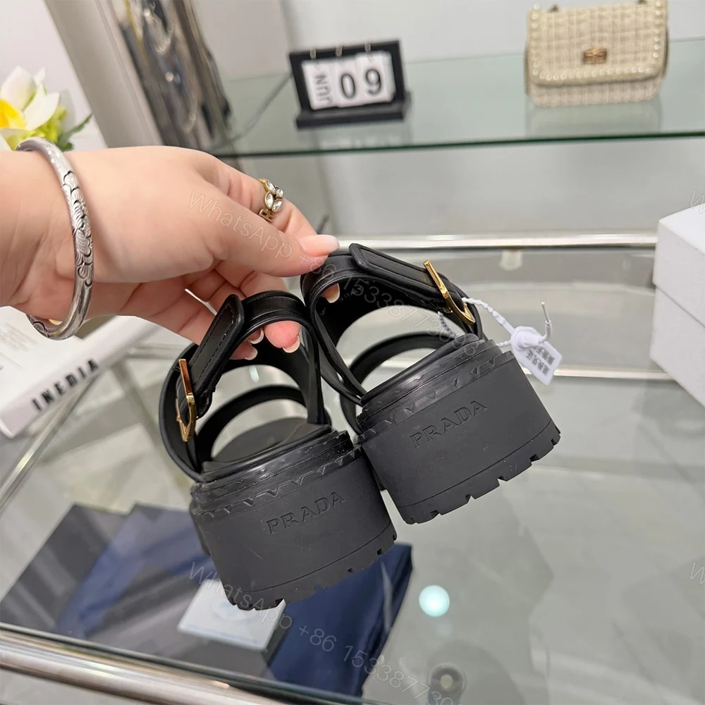 View 8 of PRADA Leather Platform Sandals 614971