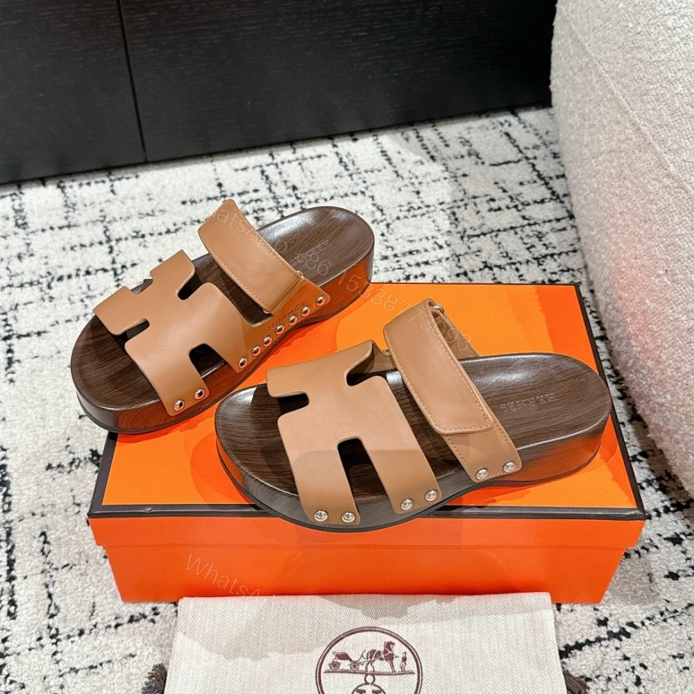 View 3 of 高仿Hermes*Kos系列H251012ZA3厚底木質拖鞋棕色4CM免檢版