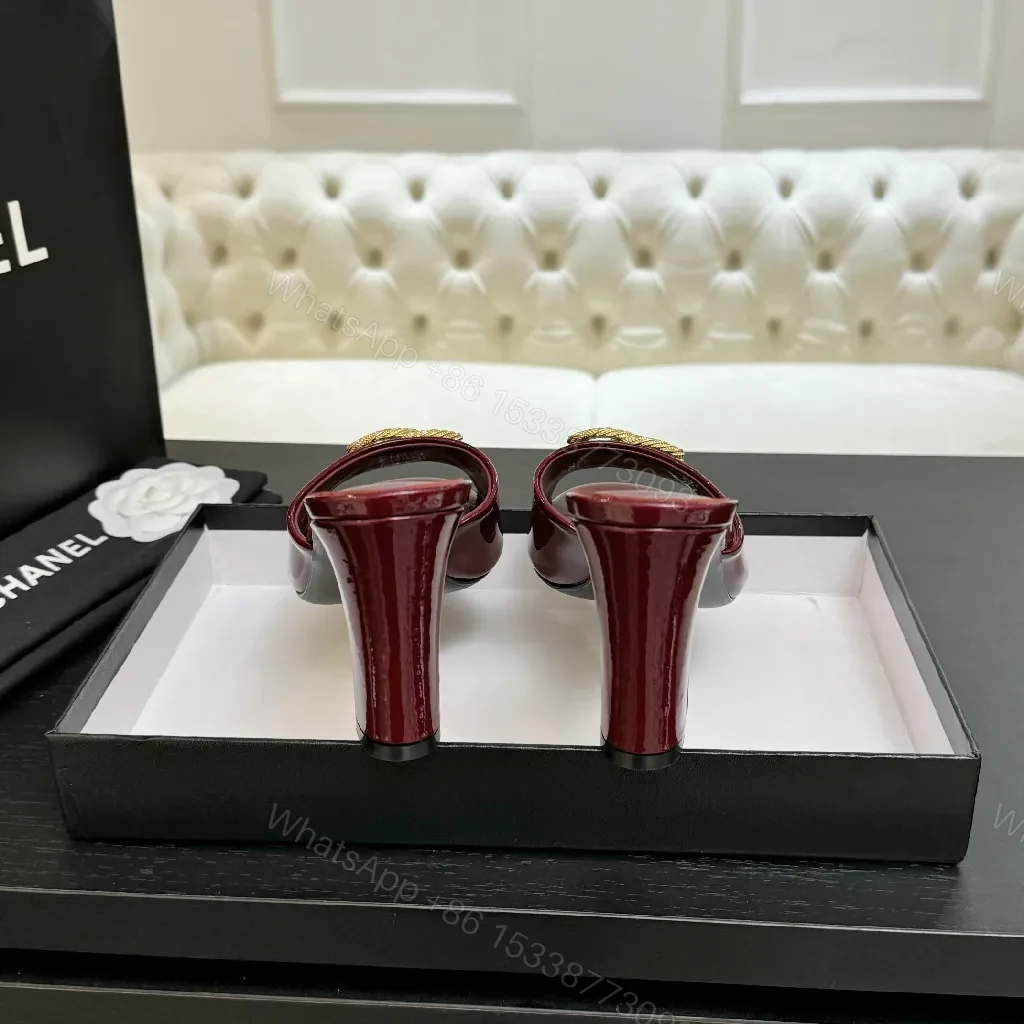 View 3 of Red Patent Slip-Ons: Gold Hardware, All-Day Comfort Mule